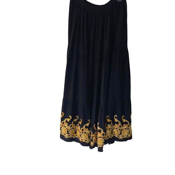 Double D Ranch Maxi Skirt Womens Size Medium M Vintage Tiered Embroidered Black - Picture 2 of 9